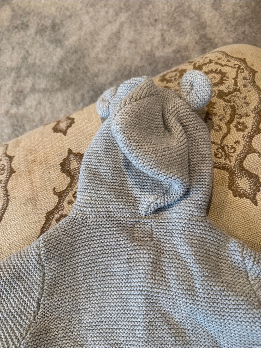 GAP Baby Hooded Knit Puffer Jacket with Bear Ears - Light Gray - Picture 3 of 4